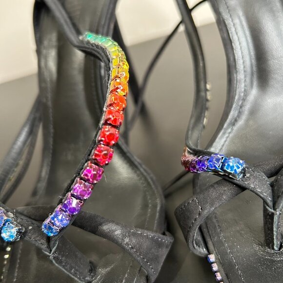 Schutz Vikki Crystal Sandal Nobuck Black with Rainbow Crystals Size 7.5 - Picture 12 of 15